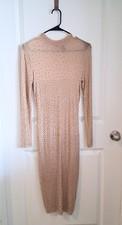 Windsor Bodycon Semi Opaque Dress Nude With Gold Gems Size M/L