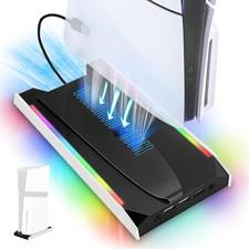 Vertical Cooling Fan Stand for PS5 Slim/Pro with 3-Speed Fan RGB Light USB Ports