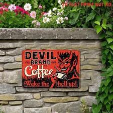 Vintage Metal Sign Devil Brand Coffee Wake The Hell Up Funny Aluminum Sign 8x12