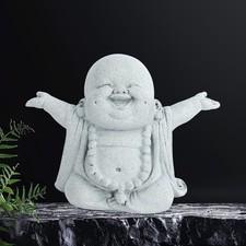 Laughing Buddha Statue, Sandstone Little Buddha Statue Indoor Outdoor, Buda L...