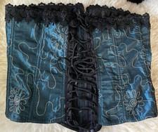 Tesa Green Teal Embroidered Flower Boned Zip Corset Bustier Size 38