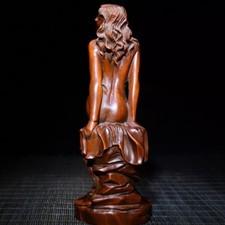 Chinese Boxwood Wood Carving Sexy Beautiful Woman Statue Wooden Sculpture decor