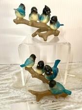 Pair Of "Birds on a Branch" Figurine 4.75 Long Dark Teal Hard Plastic Decor