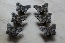 Vintage cast iron Butterfly cabinet drawer door knobs handles pull rustic 6 pcs