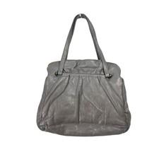 Vintage Grey Leather Frame Shoulder Bag Pleated Kiss Lock Tote Handbag