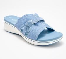 Clarks Cloudsteppers Slide Sandals BreezeRae Mia Denim Blue 8/M New