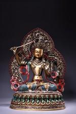 Old Rare Tibetan Painted Manjushri Bodhisattva Statue