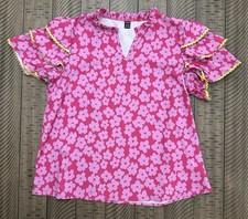 SHEIN Pink/Yellow/White Floral Ruffle Sleeve Woven Blouse XL