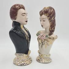 Victorian Lady and Gentleman Ceramic Bust Figurine Statue Hand Painted Signed