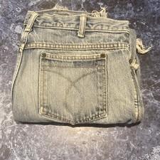 Men's Regular Fit Distressed Light Blue Denim Straight Jeans Button Closure