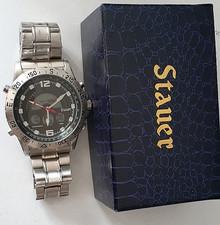 STAUER Chronograph & Digital Watch Men's Silver Tone Stainless Steel WR50 19093