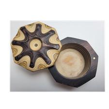 Octagonal Wooden Trinket Box with Lid, Wood Grain Abstract Pattern, Small
