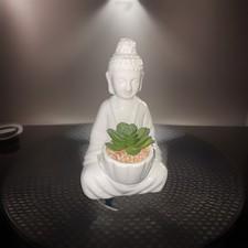 Sitting Buddha Statue Ceramic Planter 8” Faux Succulent Greenery Yoga Decor
