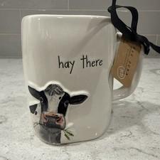 HAY THERE Cow 19-oz Mug Rae Dunn Farm Line 2026 Ceramic Holstein Cup NEW