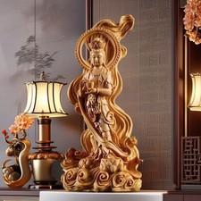 Guan Yin Buddha Statue Wood Carving Chinese Goddess of Mercy Kwan Yin Feng Shui