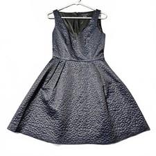 French Connection Fit and Flare Sleeveless Textured Blue Black Dress Size 6 