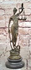 Real Bronze Statue Marble Lady Blind Justice Scales Law Sculpture Marble Statue