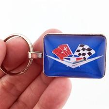 Vintage Chevy Bel Air Fender Racing Flag Emblem CHOOSE BACKGROUND COLOR Keychain