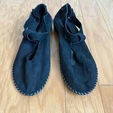 Black Suede Leather Mary Jane Flats Adjustable Buckle Strap Stitch Detail