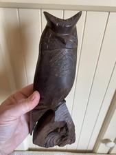 VTG Hand Carved Ironwood Horned Owl Sculpture Figurine Dark Wood Grain MCM 9”