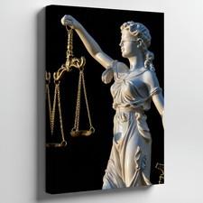 Wall Art Striking White Marble Statue Of Lady Justice Stands Against A Stark