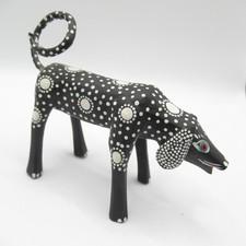 Leoncio Martinez Vintage Black White Dog Wooden Painted Carved Wood Sculpture