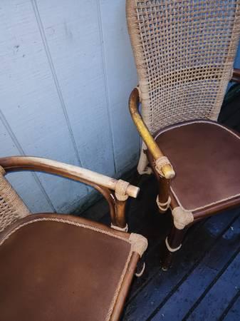 Pair Of Vintage ​Organic Modern Rattan  Armchairs Coastal Cottage Tiki 8