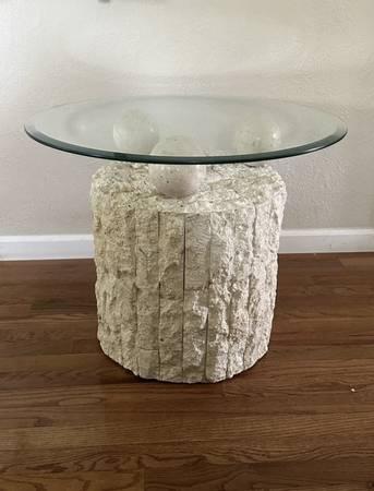 Round Glass Coffee/side Table with Stone Base