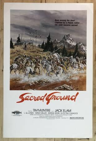 Original window card poster for the Oregon set film SACRED GROUND!