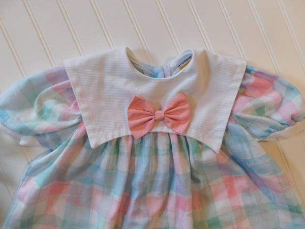 Vtg Coming Thing Girls 2T-3T Pastel Plaid Nubby Linen Dress 2