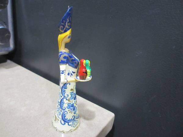Hand Carved, painted and Signed Russian Girl Holding Nesting Dolls 4