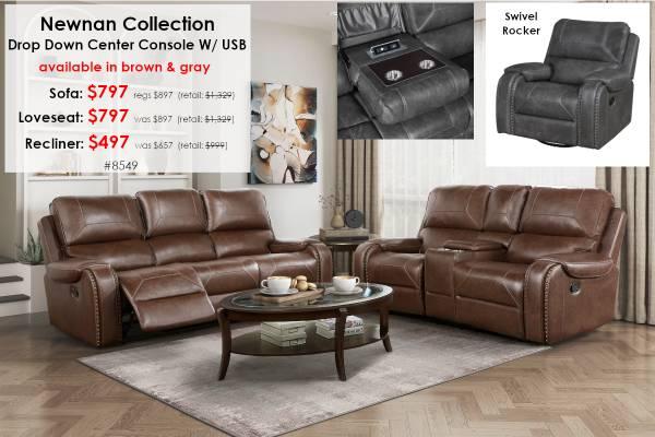 NEW IN BOX! Agata Reclining Sofa, with Drop Down Center Console! 16