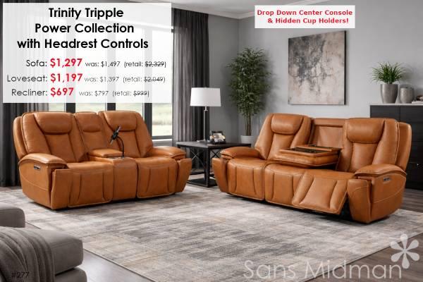 NEW IN BOX Trinity Tripe Power Sofa - Headrest, Footrest & Lumbar