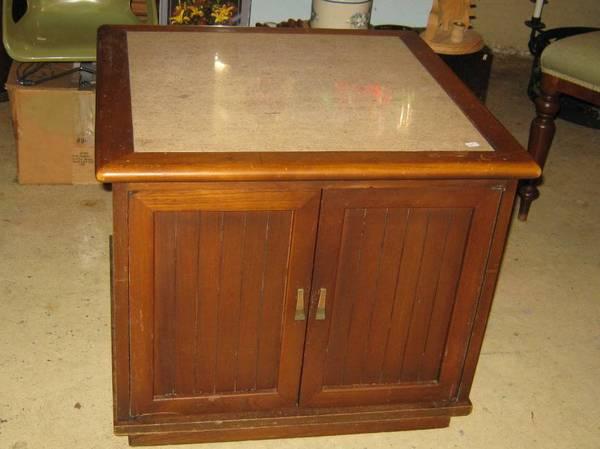 Vintage Mid Century Stone Top End Table / Cupboard 2