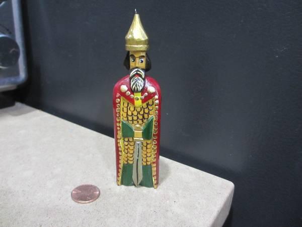 Vintage Russian King Carved, Painted and Signed Ornament.