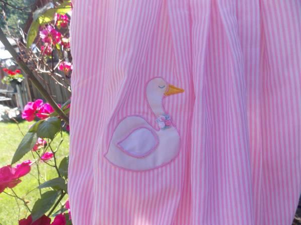 Vtg Girls size L 12-18M Pink Stripe Flutter Sleeve Swan Short Romper 4