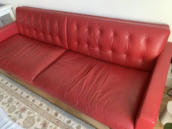 Midcentury Style Sofa RED LEATHER by Room & Board (StatedPrice or OBO)