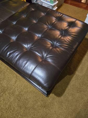 Large Tufted Leather Ottoman with Storage Drawers & Slide-Out Trays 7