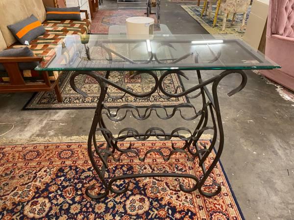 Retro Metal Console/Bar Table w/Wine Storage
