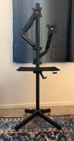 Mobile Dual Monitor/TV Stand with Metal Shelf