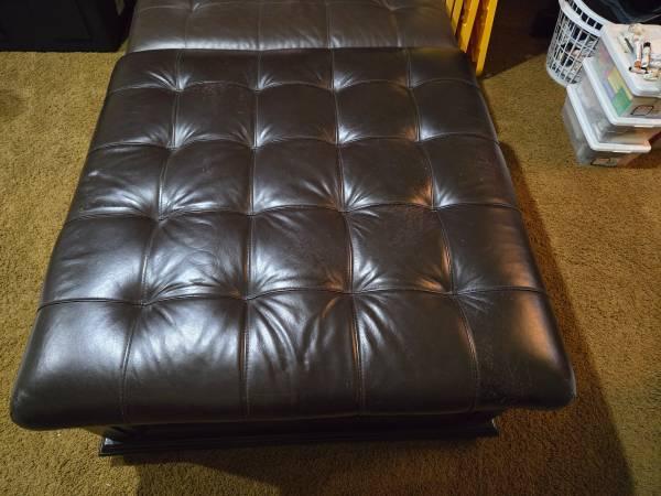 Large Tufted Leather Ottoman with Storage Drawers & Slide-Out Trays