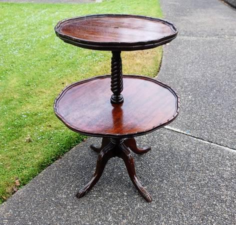 Antique Table 2 Tier Pie Crust Dumbwaiter Mahogany Wood Claw Foot