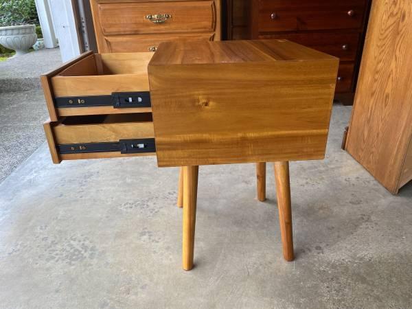 Mid-Century Nightstand/End Side Table W/2 Drawers Natural ( Brand New 8