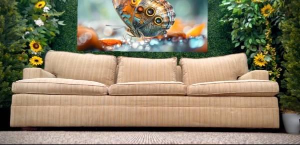 Free Delivery 🚚 Used Dark Tan Striped Vintage Couch 9