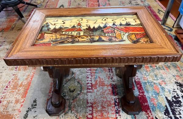 Mid Century Hand Carved Black Forest Diorama Coffee End Table