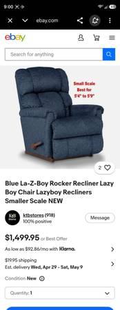 Pair of Blue La-Z-Boy Rocker Recliner Lazy Boy Chair Lazyboy Recliners Smaller S 12