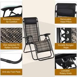 COSTWAY Patio Rattan Zero Gravity Lounge Chair Folding Recliner W/Head 8