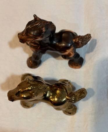 Two Brass Chunky Horse Figurines - 3.25" Tall - 3.5" Long 7