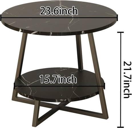 NEW 2 Tier Round Side Table, Wooden End Table
