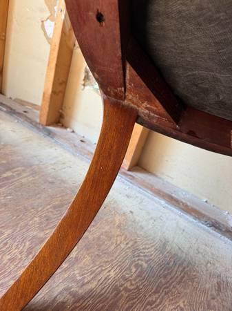 Set of 6 crotch flame mahogany Empire style saber leg dining chairs 10